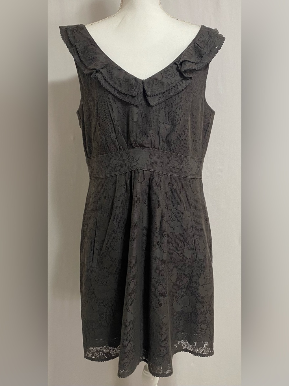 Maeve Black Lace-Textured Midi Dress